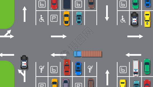 顶部汽车素材停车场管理线许多保留空位横幅插画