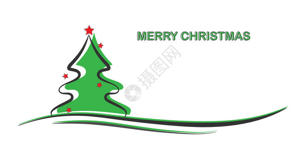 圣诞树上满有星和长线的圣诞树平板设计图片