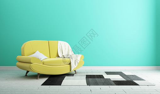 设计薄荷墙上的黄色沙发概念图片
