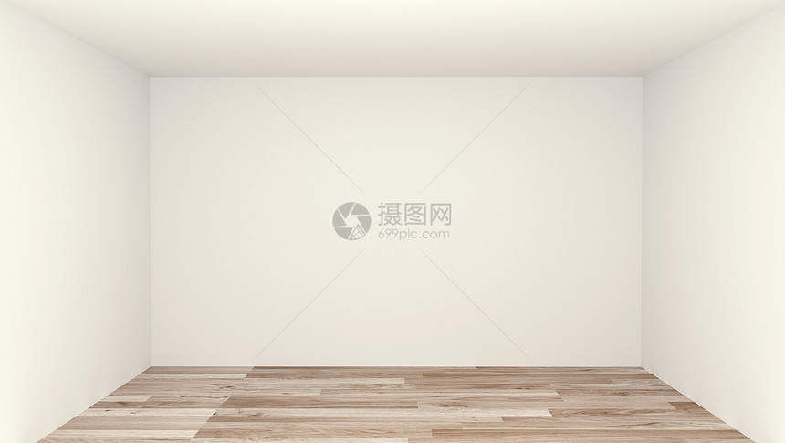 空房间清洁木地板白壁背景3D图片