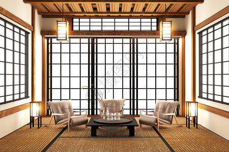 内日式房间传统和最小的3d翻革图片