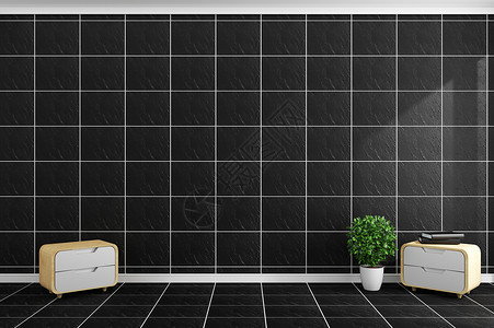 黑色瓷砖墙壁和地板设计上现代风格的黑色瓷砖牌和地板设计3D图片