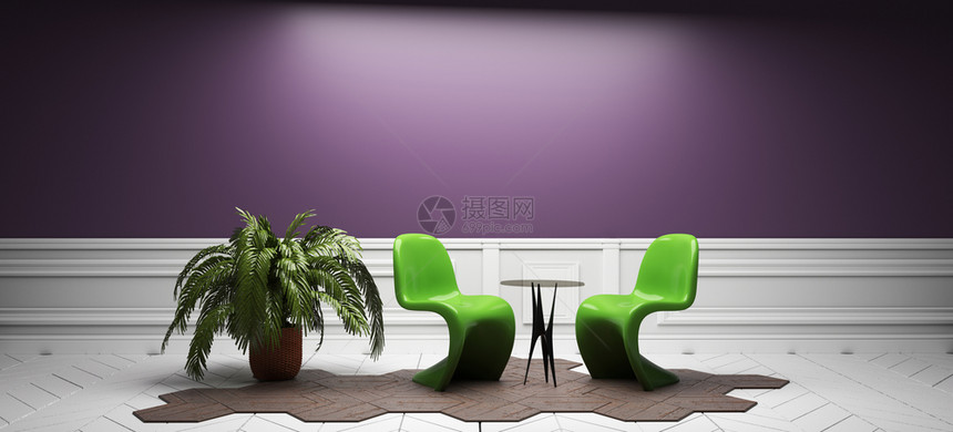 紫色房间空室内设计3D图片