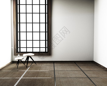 室内设计带有椅子的现代客厅塔米垫和传统日本人3d图片