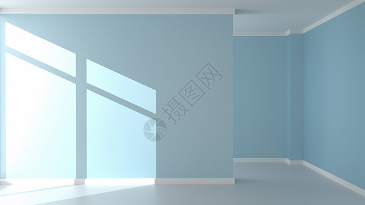 蓝色薄膜墙壁背景和空房间里的木地板图片