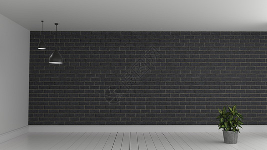 黑砖墙和白色木制现代阁楼风格3D背景图片