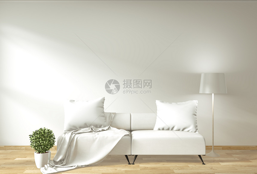 内有沙发和绿色植物房的现代客厅室内日式小设计3D图片