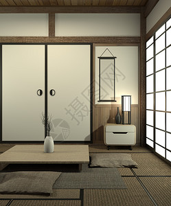室内设计装有架壁设计和装饰japn风格3d图片