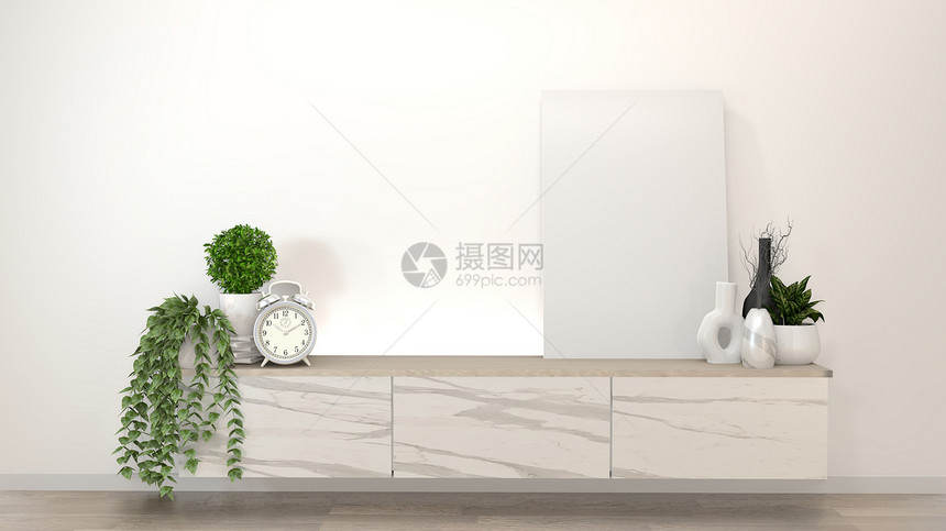 现代zen空房中模拟花岗岩柜最小设计3D图片
