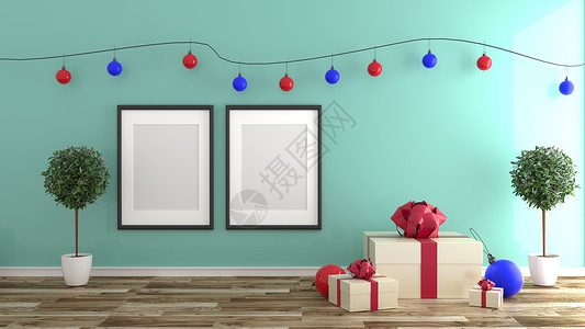 圣诞节风格室内薄荷房现代风格3D图片