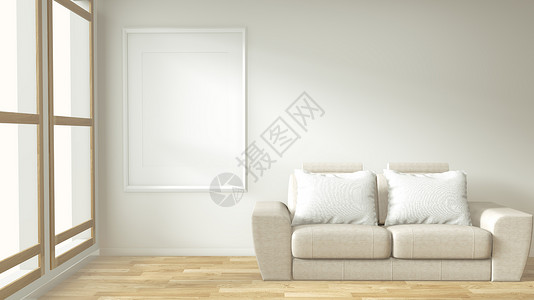 室内海报框架模拟客厅白色沙发房间设计最起码图片