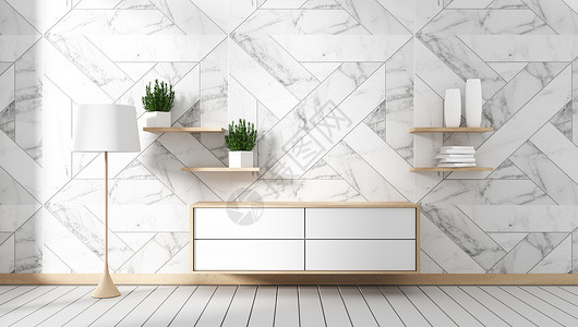 白色木头上内室花岗岩瓷砖的TV柜子最小设计zen风格3D铸造背景