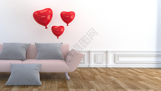 现代客厅中粉色沙发和气球图片