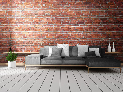 室内阁楼装上沙发和白色地板的装饰木制3d图片