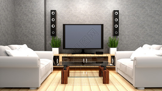 塔式扬声器木材卡拉OK房间现代红色风格电视和扩音器3D背景