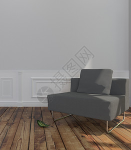 黑色沙发和白墙背景上的枕头3D图片