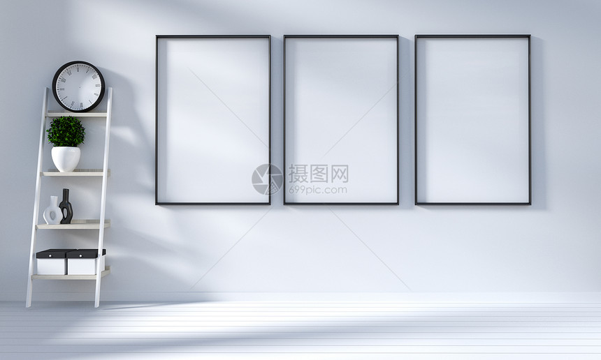 在白色客厅里用木制地板模拟现代的白色客厅3D图片