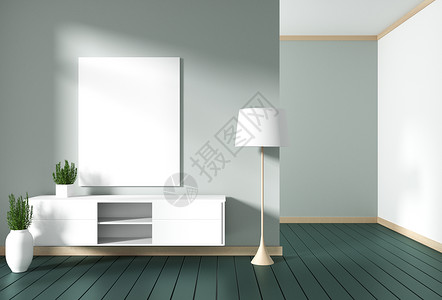 绿色现代房间的电视柜子最小设计zen风格3D图片
