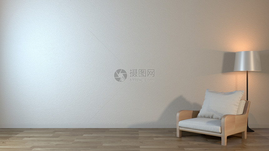 室内在日本客厅用手椅在空墙上装3D图片