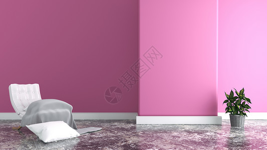 起居室的椅子粉红色墙壁图片