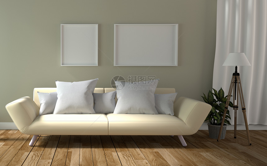 室内有沙发和地毯的起居室内客厅和地毯空白墙背景的木地板图片