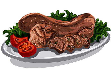牛舌肉西红柿和生菜牛舌插画