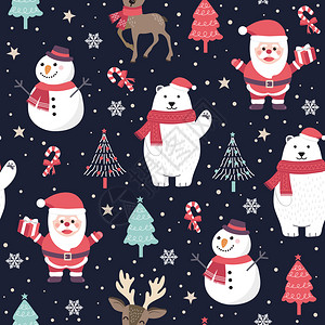 圣诞节卡通可爱圣诞老人和雪人图片