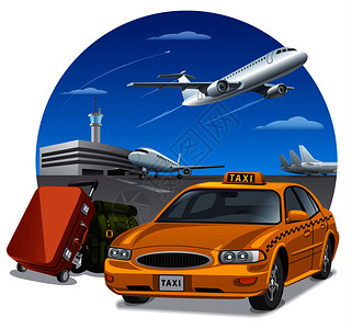 机场的出租车和行李图图片