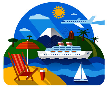 海滩游轮热带旅行度假胜地游轮和旅行插画插画