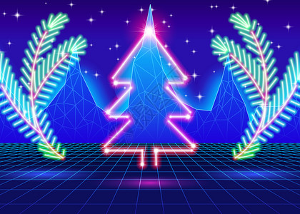 荧光树背景的圣诞节卡图片