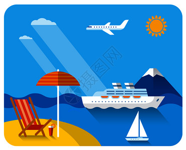 海滩游轮热带旅行海滩度假胜地游轮插画