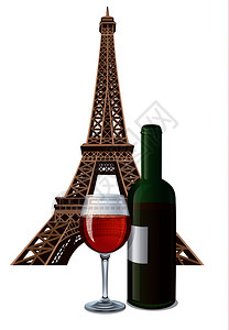法国精酿红酒法国葡萄酒和埃菲尔塔插画