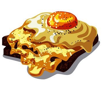 油炸的泡面特写烤面包和煎蛋奶酪烤面包和煎蛋插画
