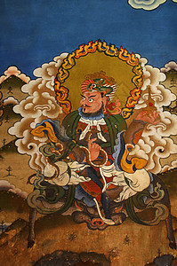 在探戈修道院Thimpu山谷bhtan深谷的壁画在探戈修道院Thimpubtan的墙画图片