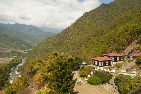 神圣山谷bhutan的Pkh区Kmsuylechorten花园的景观bhutan的pkh区Kmsu背景