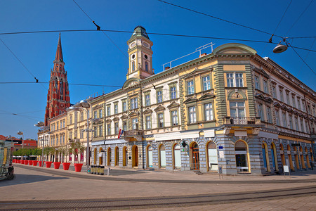 osijek主广场和大教堂街道视图croati的斯拉沃尼亚地区图片