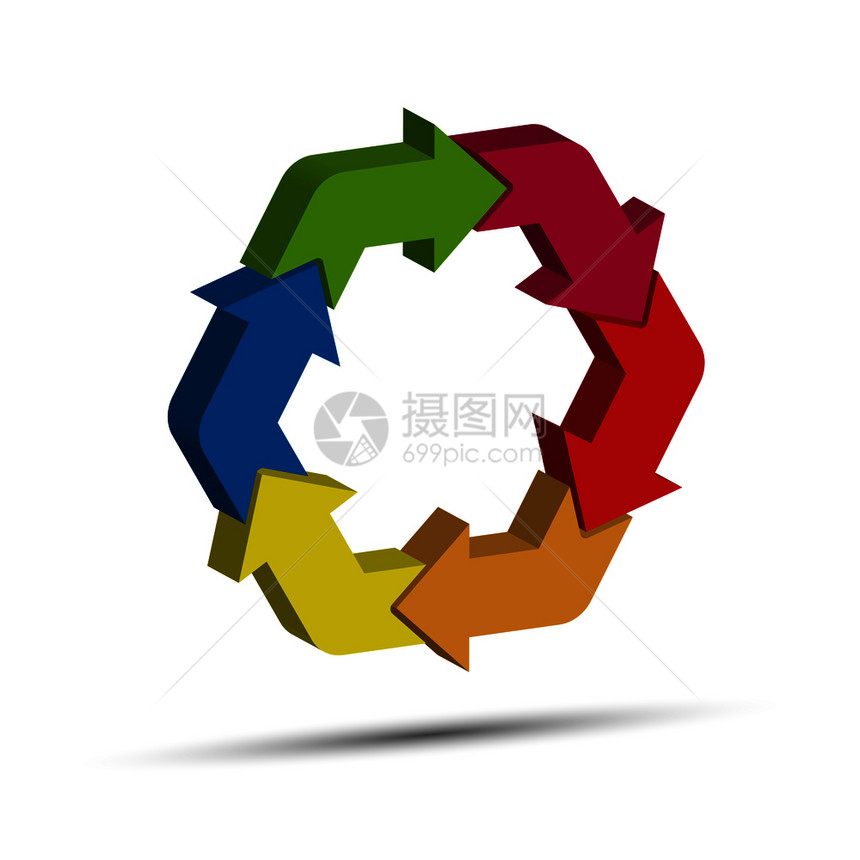 6支彩色圆形体积箭头用于说明计划战略或商业发展图片