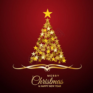 珠宝圣诞矢量抽象覆盖金色圣诞树带有文字插画