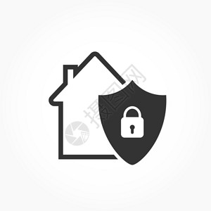 房屋徽章和封锁的防护罩平坦简单设计图片