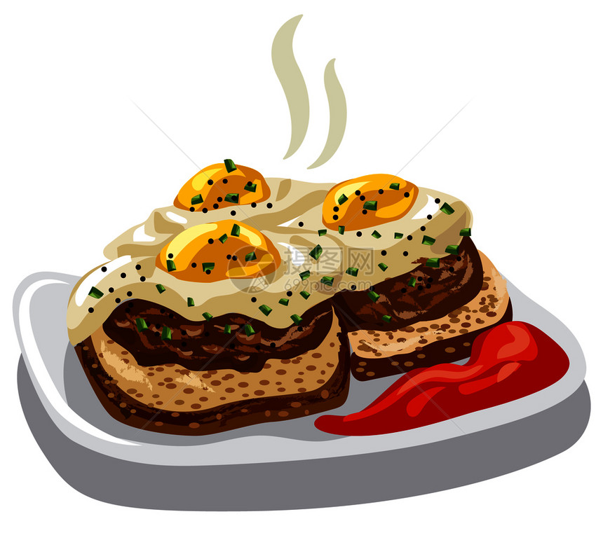 汉堡煎蛋和番茄酱图片