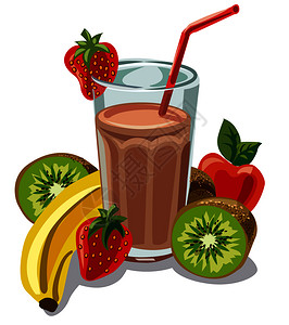 香蕉草莓鸡尾酒插画图片