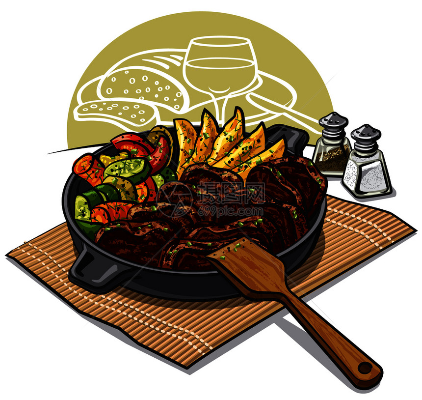 以烤肉和蔬菜为例用烤肉和共餐图片