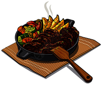 牛排煎锅烤肉和蔬菜煎锅烤肉和蔬菜插图插画