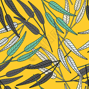 黄色叶子图案当代叶子壁纸森林有无缝的图案用于印刷纺织物时装内部包纸的设计矢量说明背景
