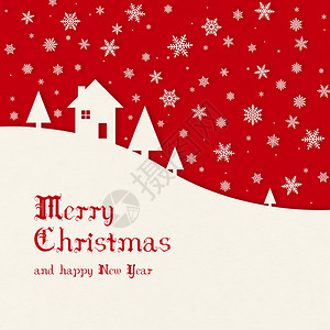 恰斯特卡古老的圣诞快乐有彩色儿童卡和雪花下的房子圣诞快乐有彩色儿童卡设计图片
