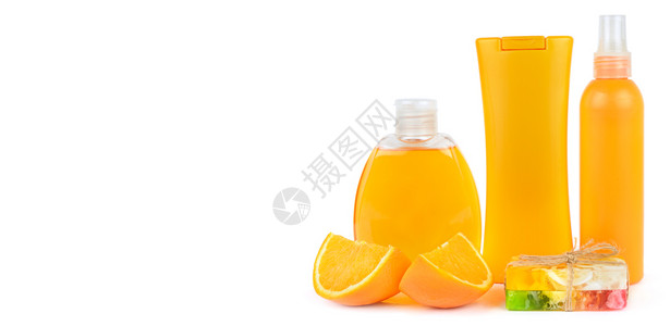 橙色天然化妆品日光油和手工肥皂图片