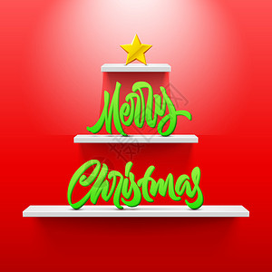 克利奇在圣诞节树形状的架子上写圣诞信并配有美丽的节假日书法作为请客海报或贺卡插画