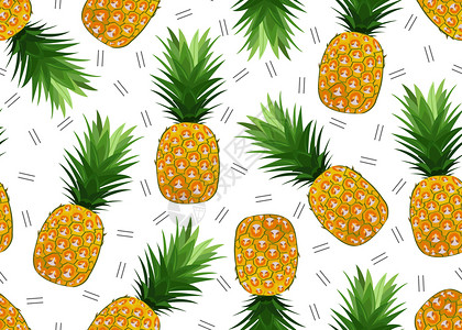 白色背景的菠萝无缝图案夏季背景ans水果矢量图解图片