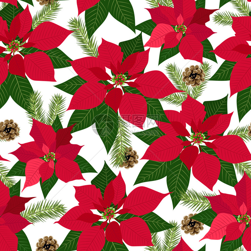 圣诞节无缝模式包括Painseta植物背景冬季模式包装纸填充冬季问候网页背景圣诞节和新年贺卡图片