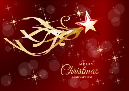 圣诞节明信片装饰和背景带有抽象彗星和红底背景图片